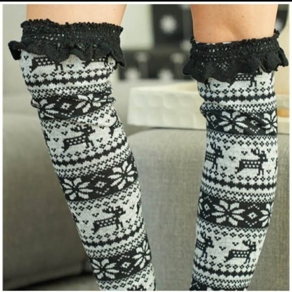 Ryu A’reve Crochet Leg Warmers Black size M/L cotton spandex nylon winter E24 - Picture 1 of 5